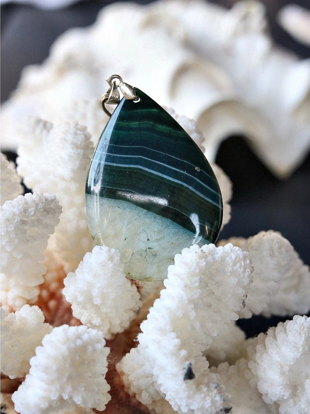Green Agate Stone & sterling 925 Pendant